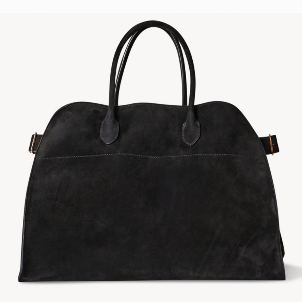 The Row Soft Margaux 15 Black Suede Handbag